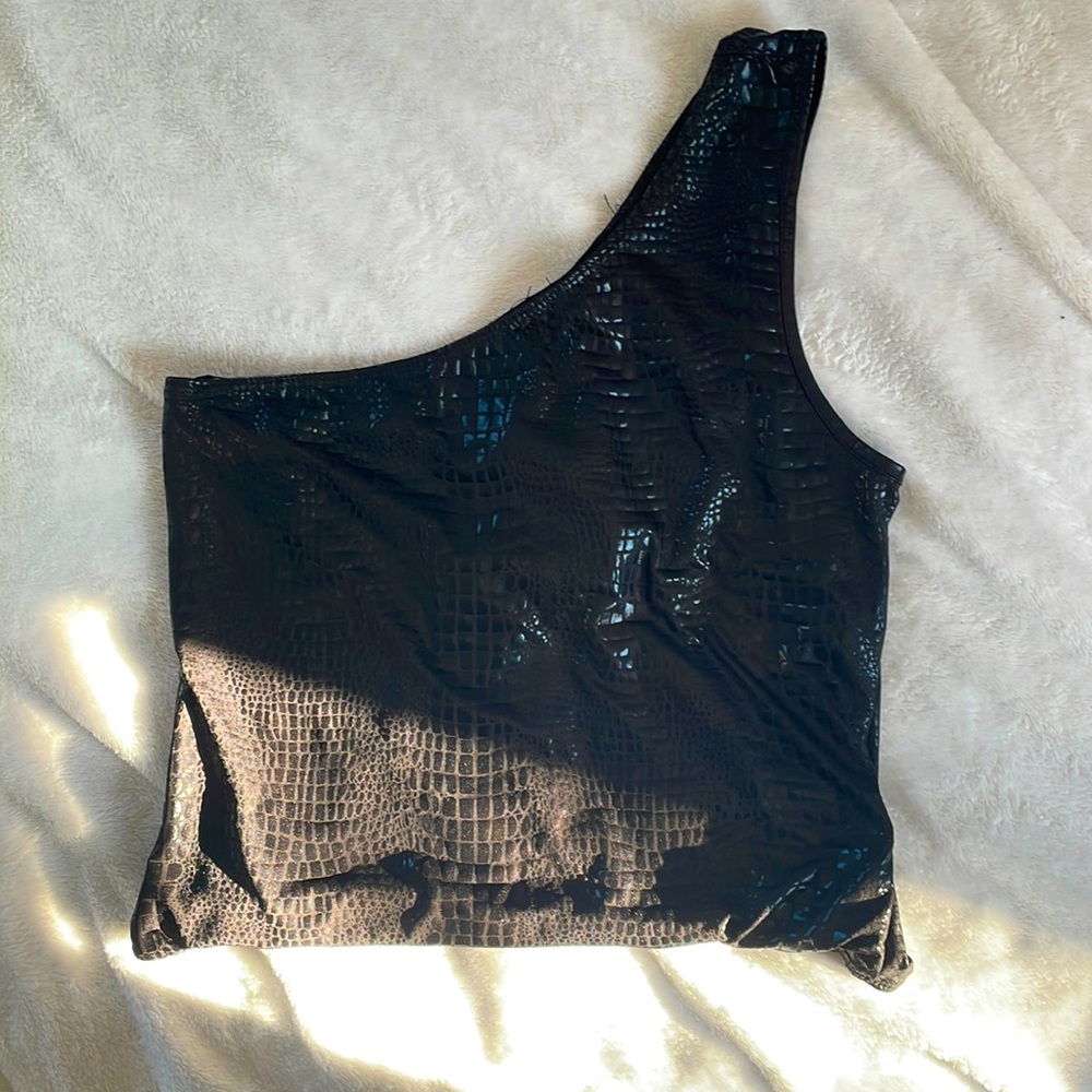 Black Snake Print One-Shoulder Bodysuit SIZE 6